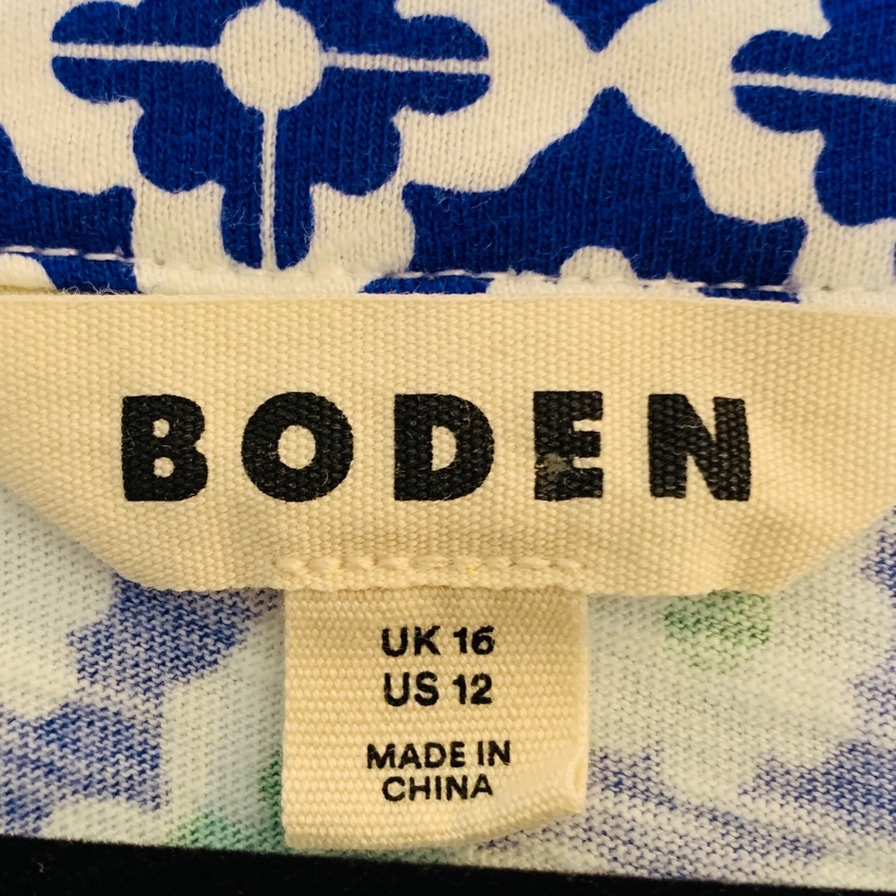 Boden Geometric Top US 12 Blue Green Tassel Tie Long Sleeve Preppy Casual Cotton - Picture 4 of 14